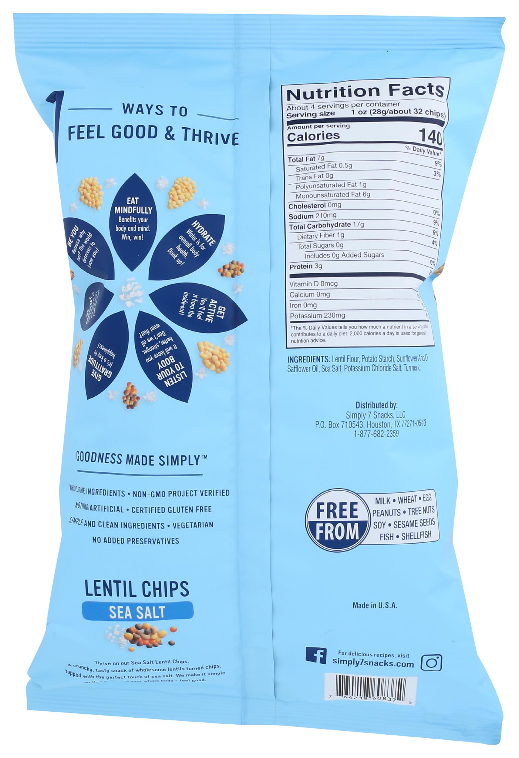 Simply 7 Chip Lentil, Sea Salt, 4 Ounce