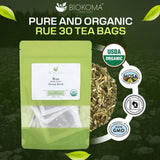 Biokoma Organic Rue Dried Herb 30 Tea Bags Pure Leaf Ruta Graveolens USDA Organic Herbal Tea Aromatic Sachets Spiritual Use Resealable Moisture Proof