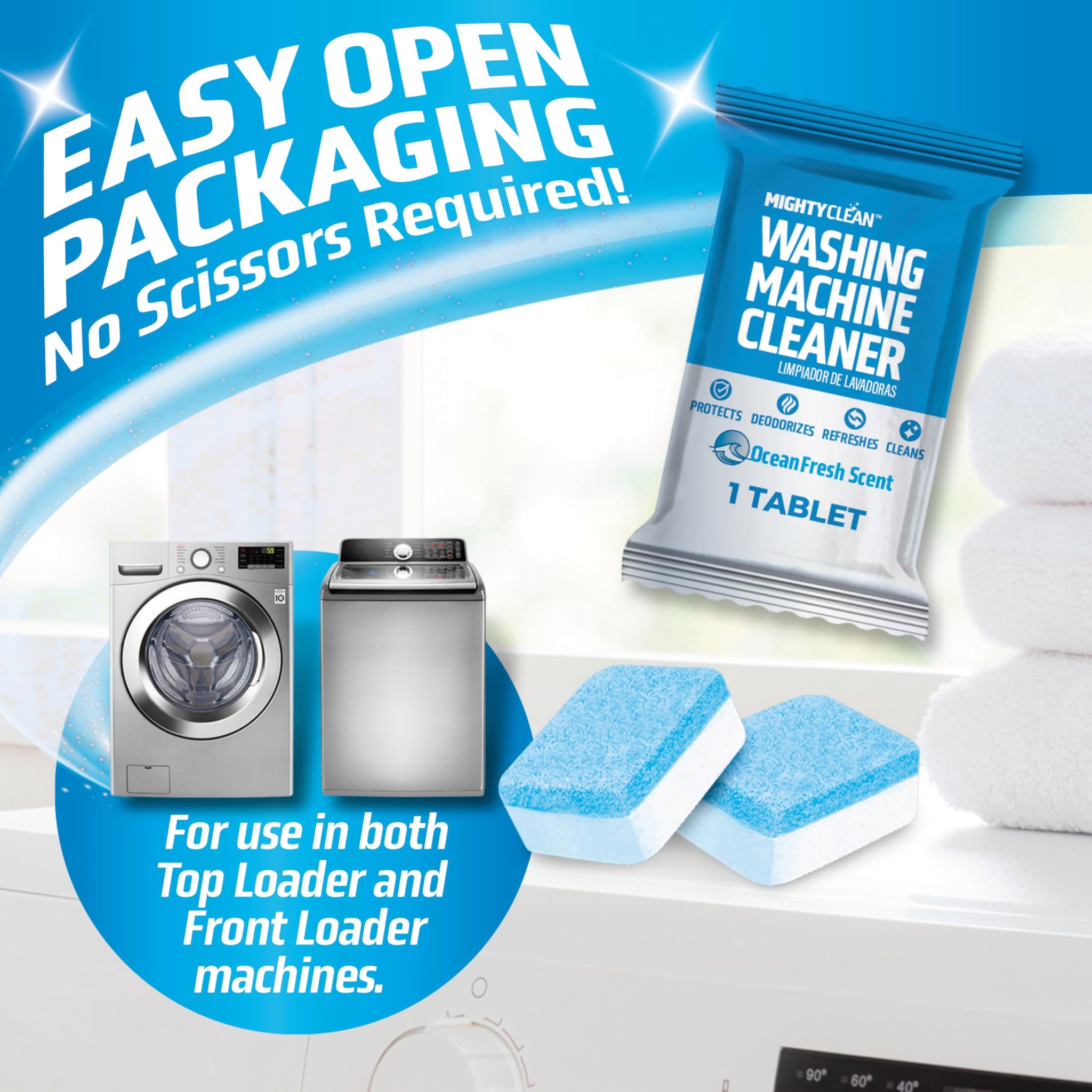 MIGHTY CLEAN Washing Machine Cleaner Tablets 24 Pack - 1 Year Supply, Septic Safe Washing Machine Cleaning Tablets, Washer Cleaner Tablet, Works