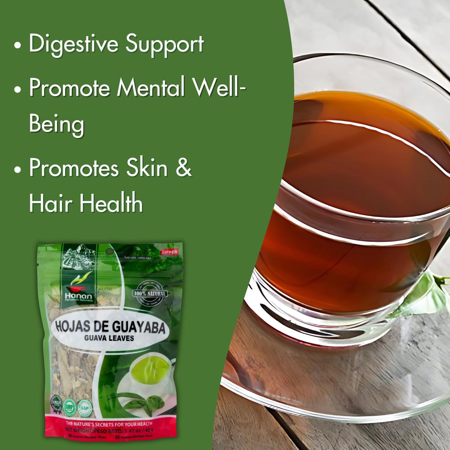 Hanan Guayaba Loose Leaf Herbal Tea 1.4oz (Guava Leaves 40g) All-Natural, Dried Leaves from Psidium Guajava Plant from Peru aka Goyave, Goiaba, Guaven