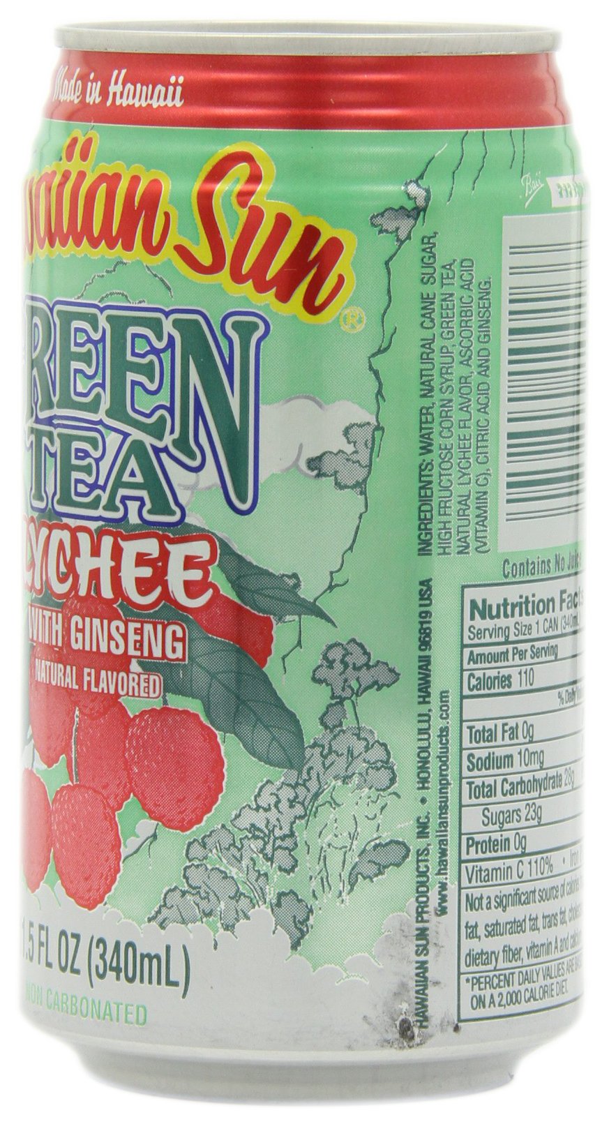 Hawaiian Sun Green Tea Lychee with Ginseng, 11.5-Ounce Cans (Pack of 24)