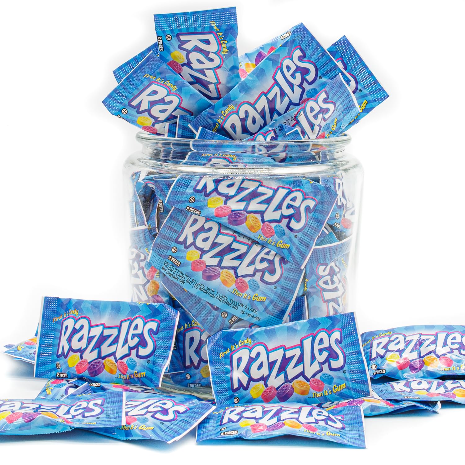 Razzles Candy Gum Original 80 Packs - Bulk Candy in Resealable Bag, 5 Assorted Fruit Flavors, Individually Wrapped for Freshness, Soft & Chewy