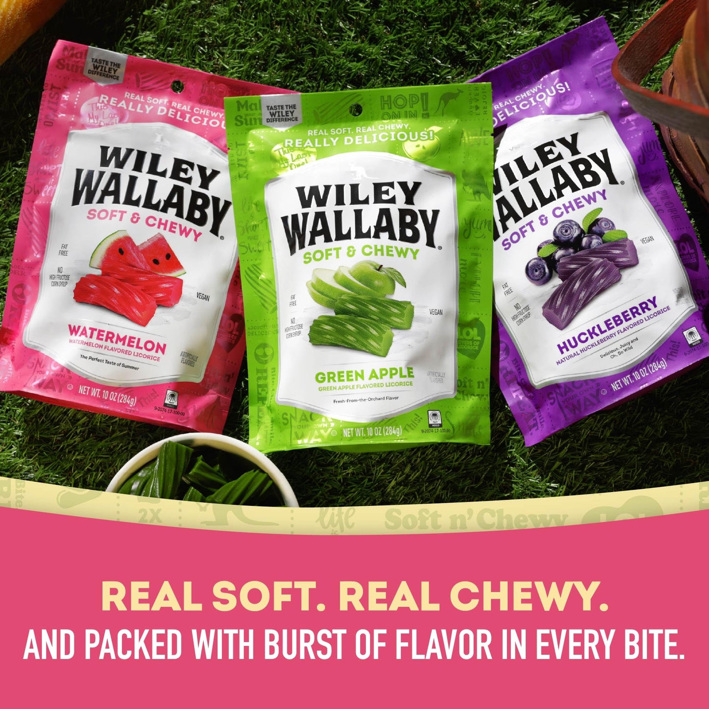 Wiley Wallaby Licorice 10 Ounce Variety Pack - Huckleberry, Apple & Watermelon Classic Gourmet Australian Style Soft & Chewy Licorice Candy - Pack