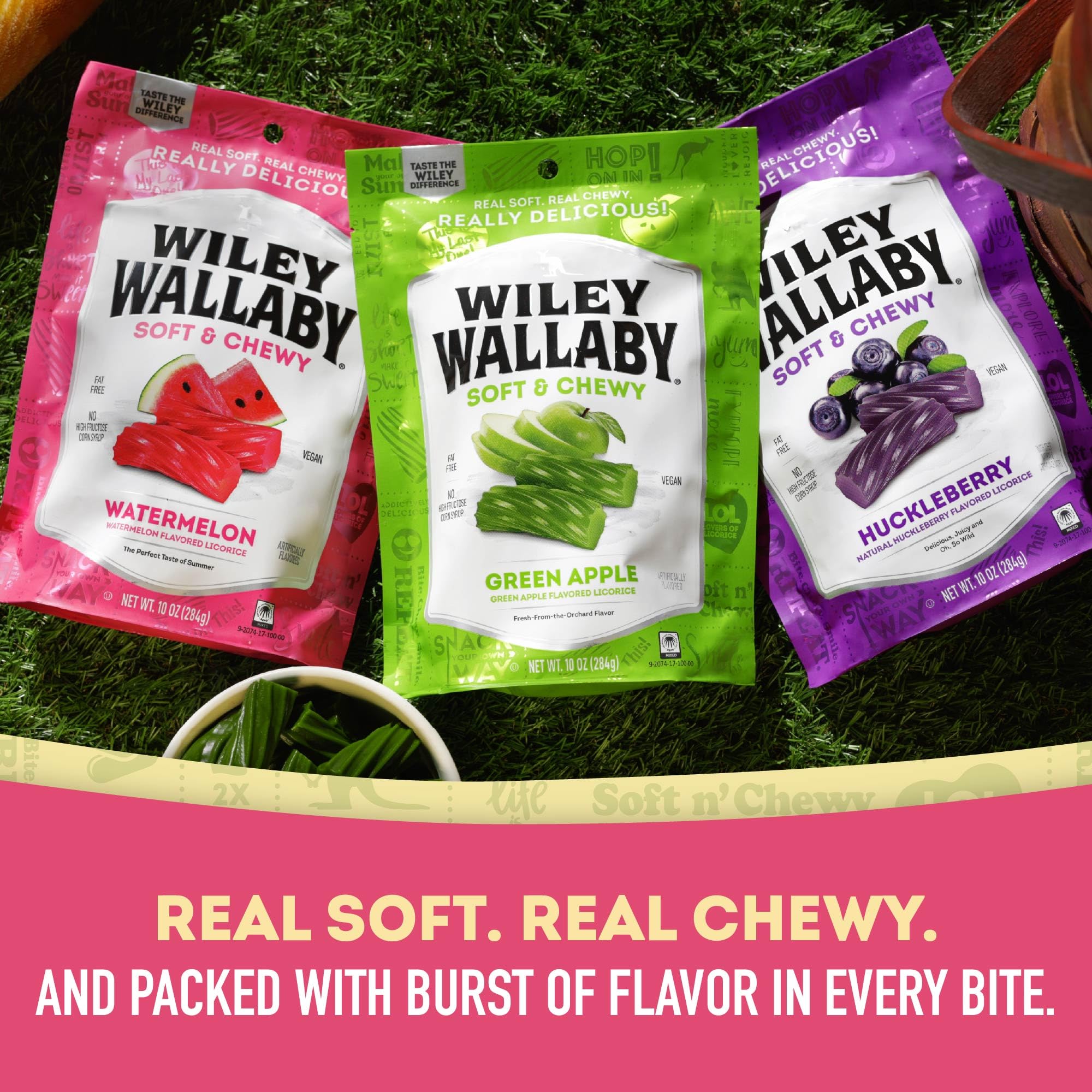 Wiley Wallaby Licorice 10 Ounce Variety Pack - Huckleberry, Apple & Watermelon Classic Gourmet Australian Style Soft & Chewy Licorice Candy - Pack