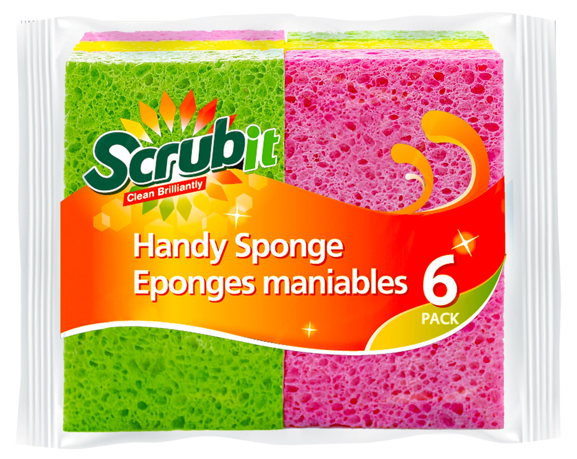 SCRUBIT Cellulose Scrub Sponge - Kitchen Cleaning Sponges for Dishes, Pans, Pots & More- 6 Pack Dishwashing Sponges - Colors and Packaging May Vary