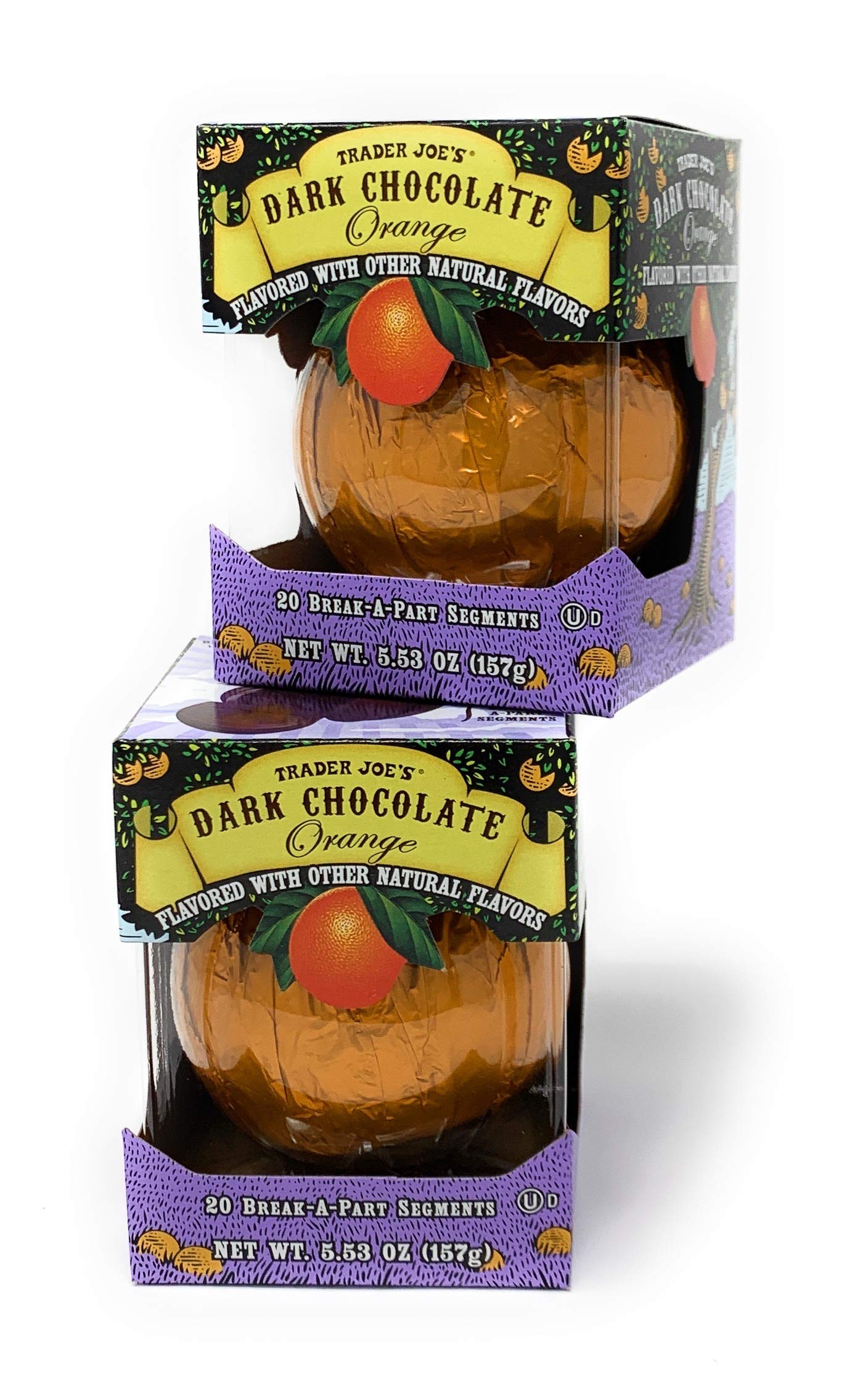 New Trader Joe's Dark Chocolate Orange with 20 Break-A-Part Segments - NET WT 5.53Oz (157g) - 2 PACKS