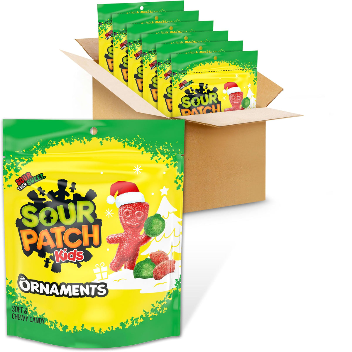 SOUR PATCH KIDS Ornaments Soft & Chewy Gummy Holiday Candy, 6 Bags