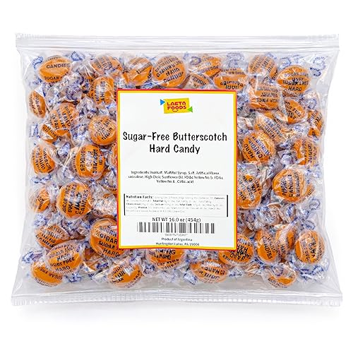 Sugar Free Butterscotch Hard Candy | 1 Lb Bag - Approx. 75 Pieces | Sugarless Candy Individually Wrapped | Old Fashioned Candies for Office Bowls