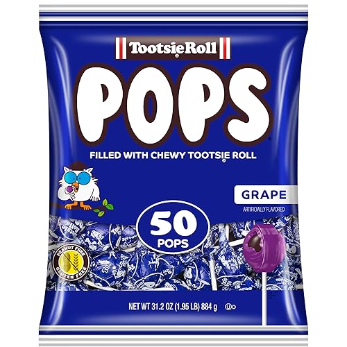 Tootsie Pops Single Flavor Bag - Grape Flavored Lollipops with Chocolatey Center - Individually Wrapped Hard Candy - Blue Candy - Peanut Free, Gluten