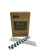 400 Count | Kingseal FSC Certified Disposable Paper Drinking Straws, Paper Wrapped, 7.75" Length x 6mm Diameter, Black Swirl Stripe, Biodegradable