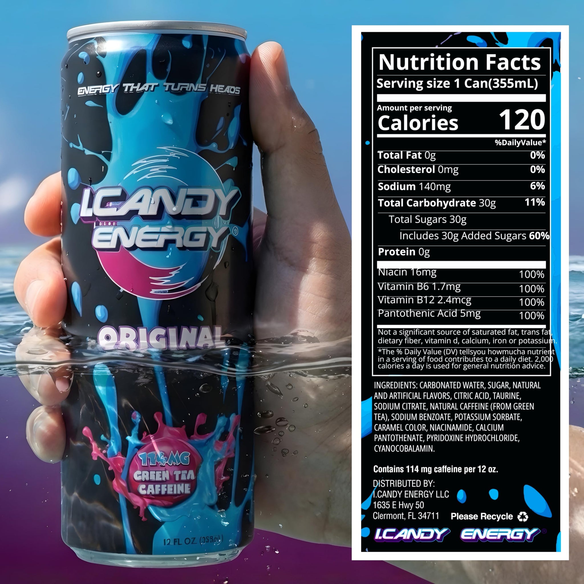 I.CANDY Energy Drink Original 24 Pack 12 oz Cans, Bulk Energy Drinks Case, Classic Flavor, 114mg Caffeine, Smooth Clean Energy No Crash