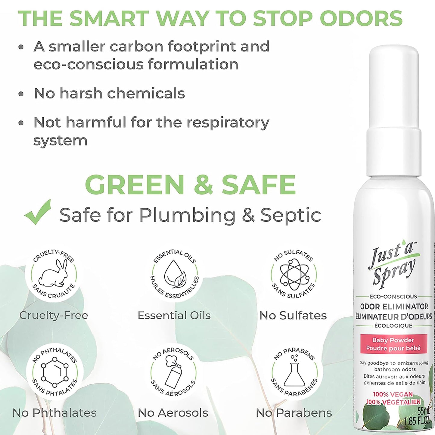 Prelam Just a Spray Odor Eliminator - Baby Powder for Kids - 1.85 oz Spray