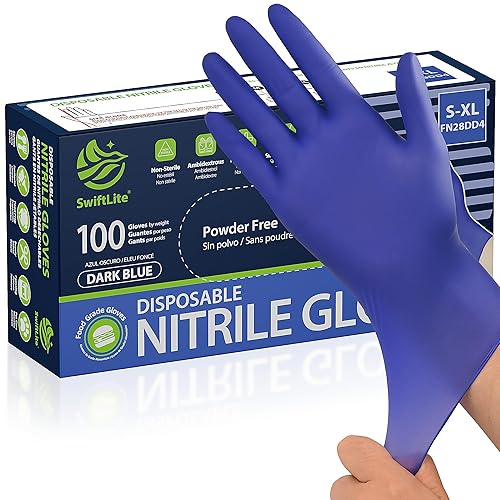 SWIFTLITE Disposable Nitrile Gloves, Food Safe, Latex-Free Powder-Free, Kitchen Rubber Gloves for Cooking, Cleaning and Food Prep (Medium, 100)