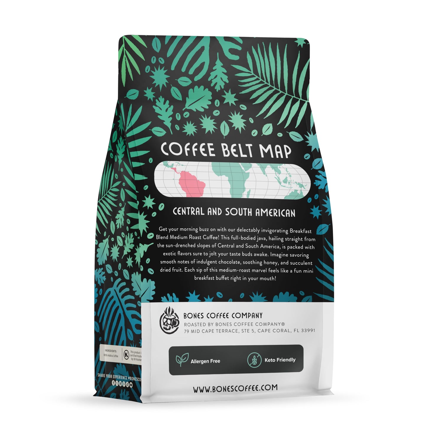 Bones Coffee Company Breakfast Blend, Chocolate, Honey and Dried Fruit Notes, Unflavored Coffee, Medium Roast Low Acid Arabica Beans Compatible