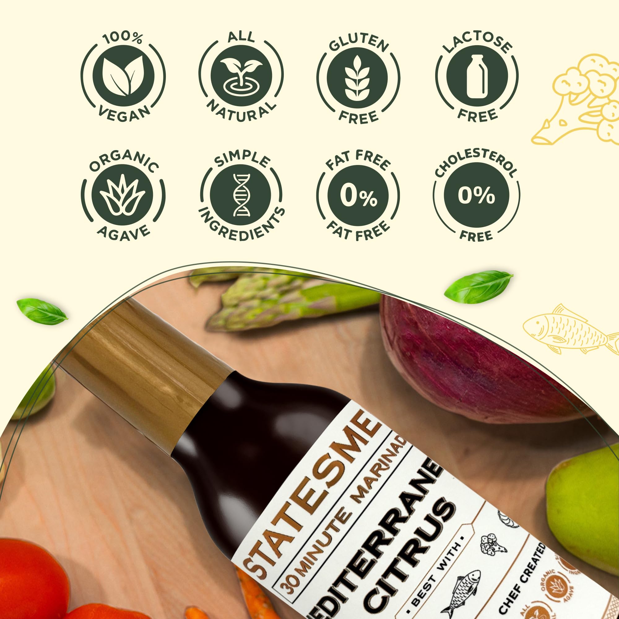 Statesmen Mediterranean Citrus 30 Minute Marinade, 5 oz - Gluten-Free, Vegan, Lactose-Free Herb & Citrus Marinade for Chicken, Fish, Shrimp