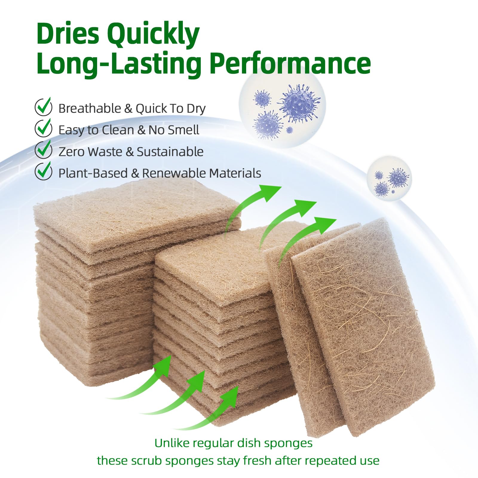 SARJOLINA 24 Pack Plant-Based Fiber Scrub Dish Sponge: Coconut Husk Non Abrasive Scrubbing Pads - Multipurpose Scrub Pads for Dishes - Non Scratch