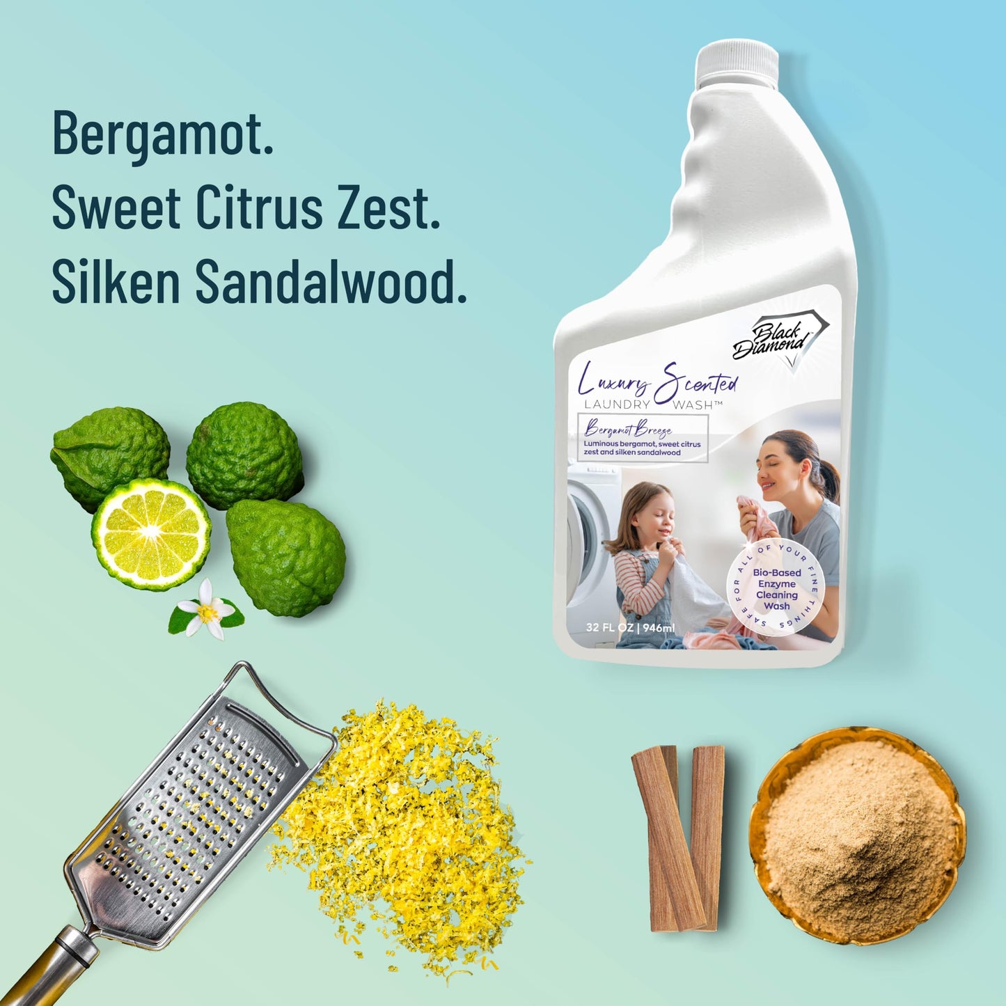Black Diamond Stoneworks Bergamot Breeze Luxury Scented Laundry Wash, Premium Quality Detergent, Superior Cleaning Performance, Long-Lasting