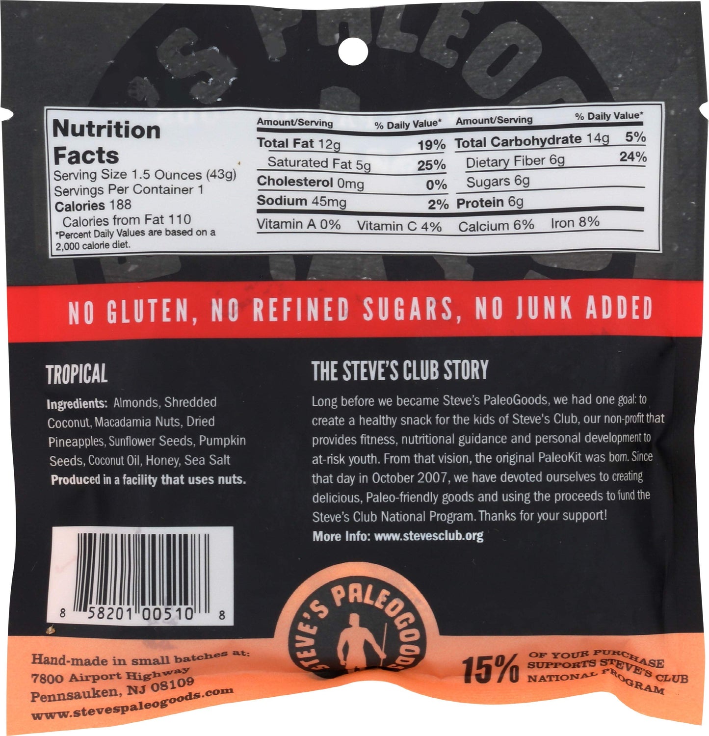 Steve's PaleoGoods, PaleoKrunch Grainless Granola Tropical Bar, 1.5oz (Pack of 12)