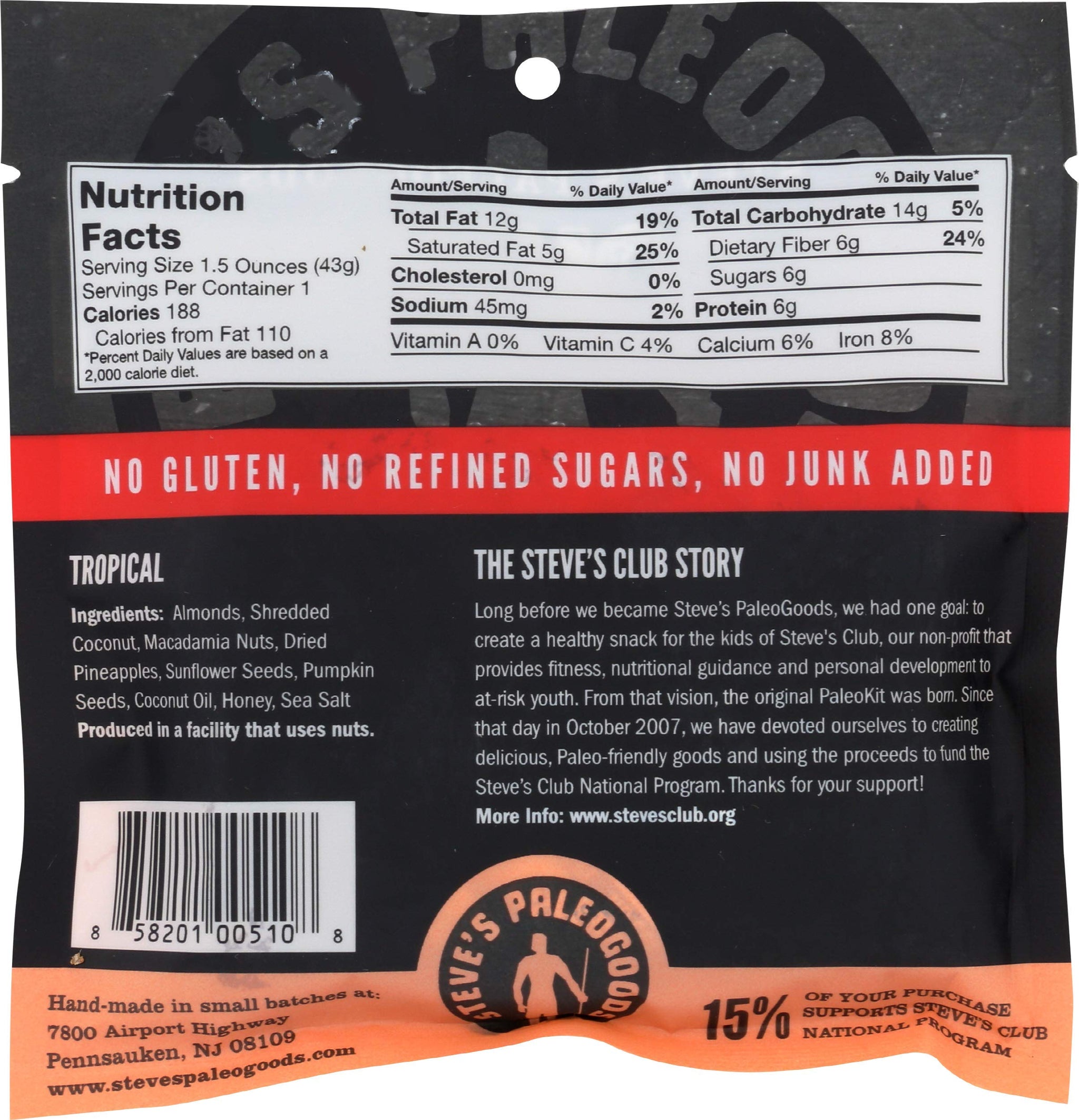 Steve's PaleoGoods, PaleoKrunch Grainless Granola Tropical Bar, 1.5oz (Pack of 12)