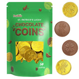 St. Patrick's Day Milk Chocolate Gold Coins 50 Coins, Shamrock & Leprechaun Themed Coins, Parties, Events and Celebrations, Perfect for Gift Bags