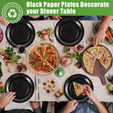 CACASO 100 PCS Black Paper Plates, 9 Inches, Contemporary Style, Round, Disposable, Heavy-Duty, Ideal for Parties, Weddings, and Holidays
