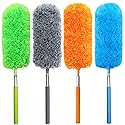 4 Pack Small Washable Microfiber Feather Duster, 13" to 30" Extendable Pole, Microfiber Head, Cleaning Tool for Office, Car, Computer, Furniture, Sofa