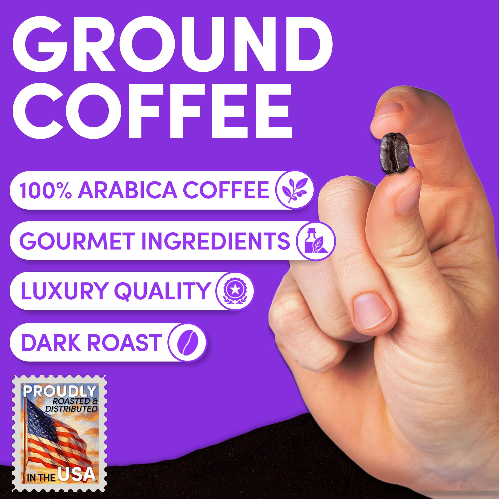 French Roast Ground Coffee | Dark Roast European Coffee | Extra Bold Strong Ground | Low Acid, Specialty Grade | 12 oz