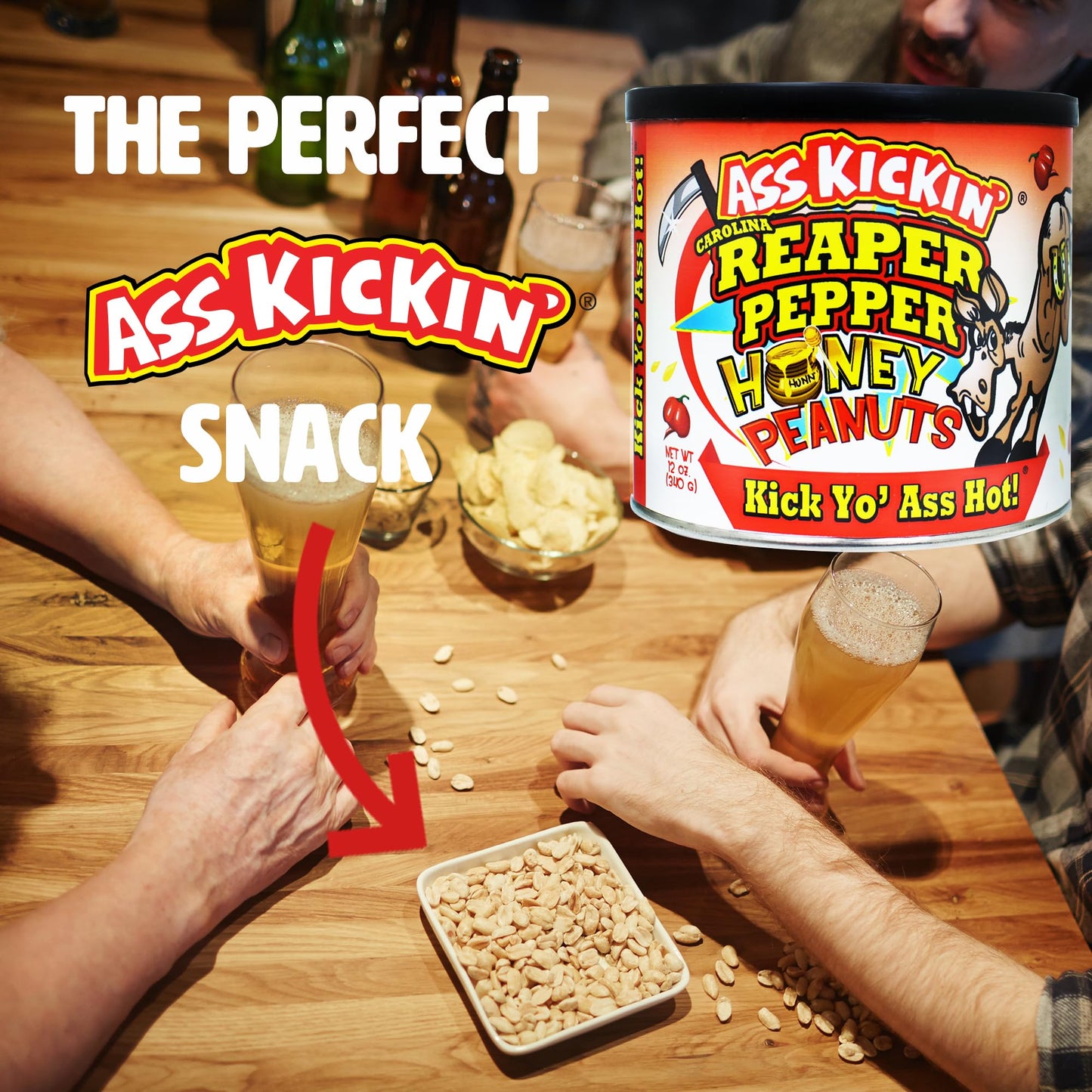 ASS KICKIN’ Carolina Reaper Spicy Hot Peanuts - 12oz - Ultimate Spicy Gourmet Gift Peanuts - Try if you dare!