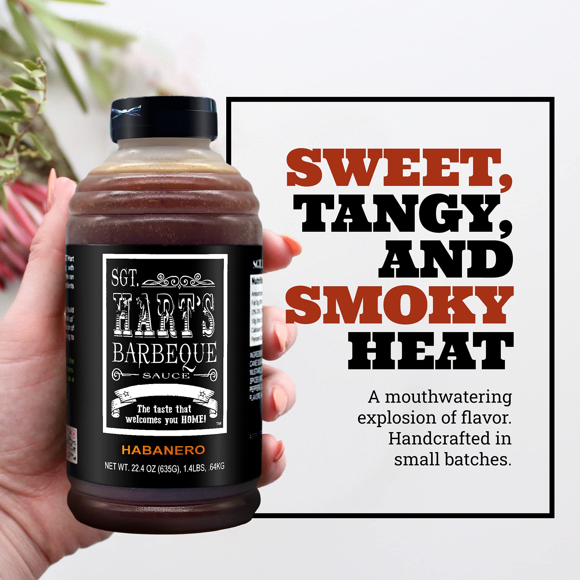 SGT. Hart’s Habanero BBQ Sauce, Spicy Smoky Flavor, 22.04 OZ Bottle, Premium Small Batch Barbecue Sauce for Wings, Chicken, Beef, Pork, Seafood