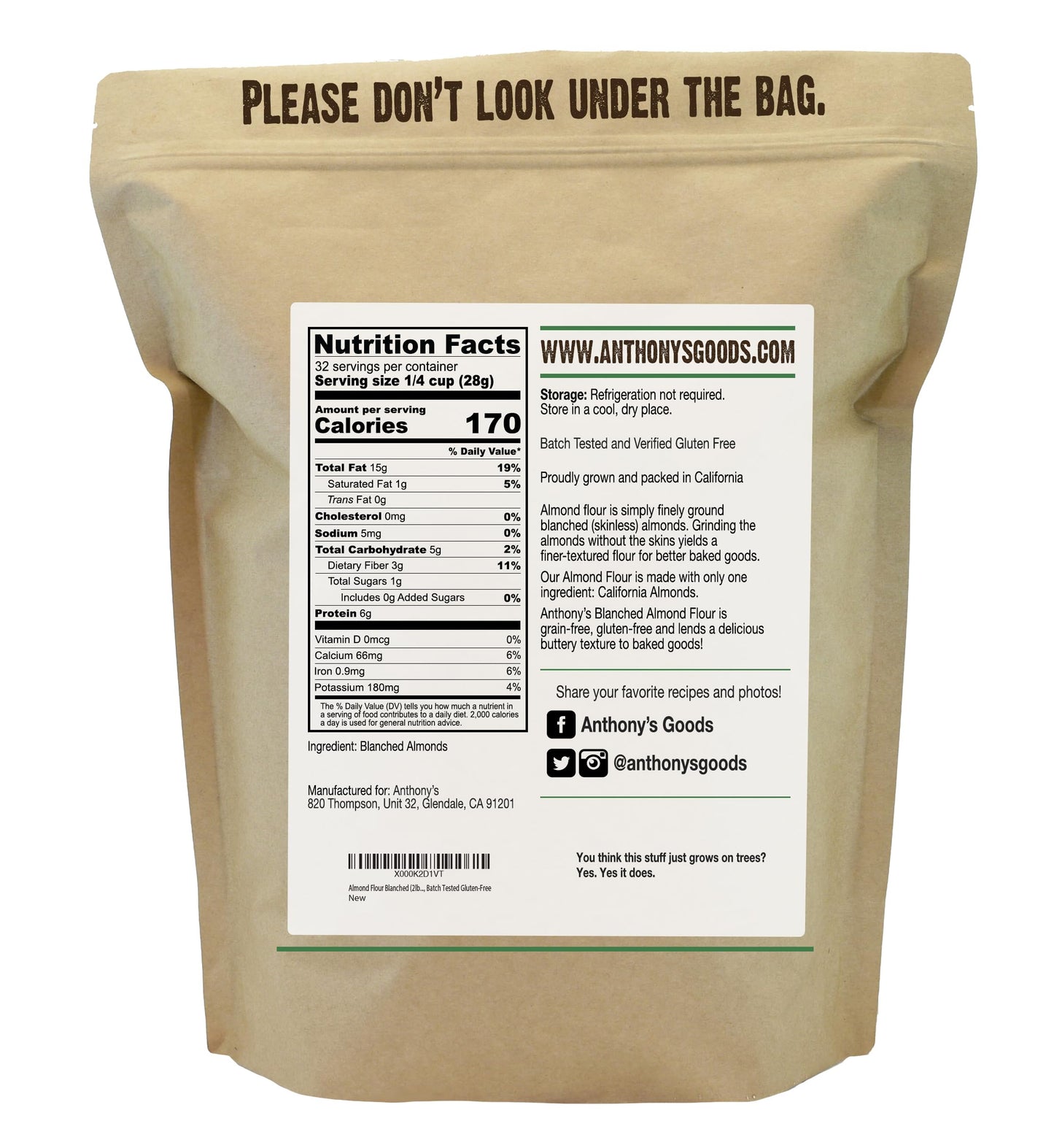 Anthony's Blanched Almond Flour, 2 lb, Finely Ground, Gluten Free, Non GMO, Vegan, Keto Friendly