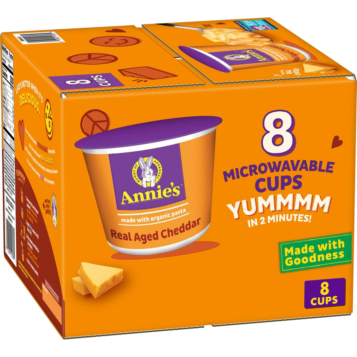 Annie's Real Aged Cheddar with Organic Pasta, Macaroni and Cheese Microwavable Cups, Made with Real Cheese, 8 Ct, 16.08 oz