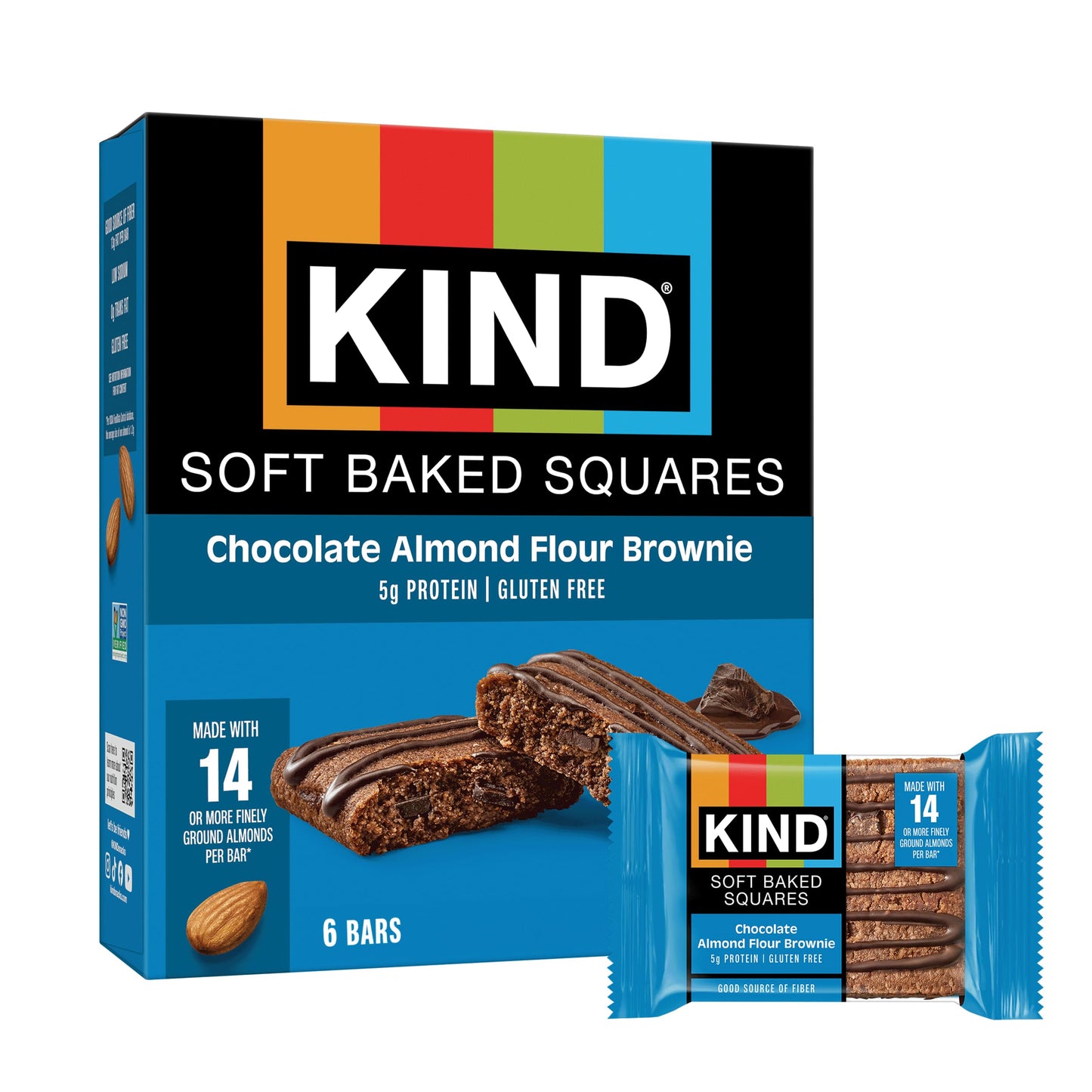 KIND Soft Baked Squares, Chocolate Almond Flour Brownie, Gluten Free, Healthy Snack Bars, 5g Protein, 6 Count