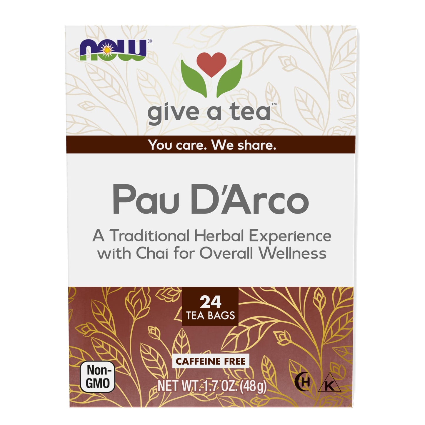 NOW Foods, Pau D'Arco Tea, A Traditional Herbal Experience, Overall Wellness, Premium Unbleached Tea Bags with No-Staples Design, 24-Count