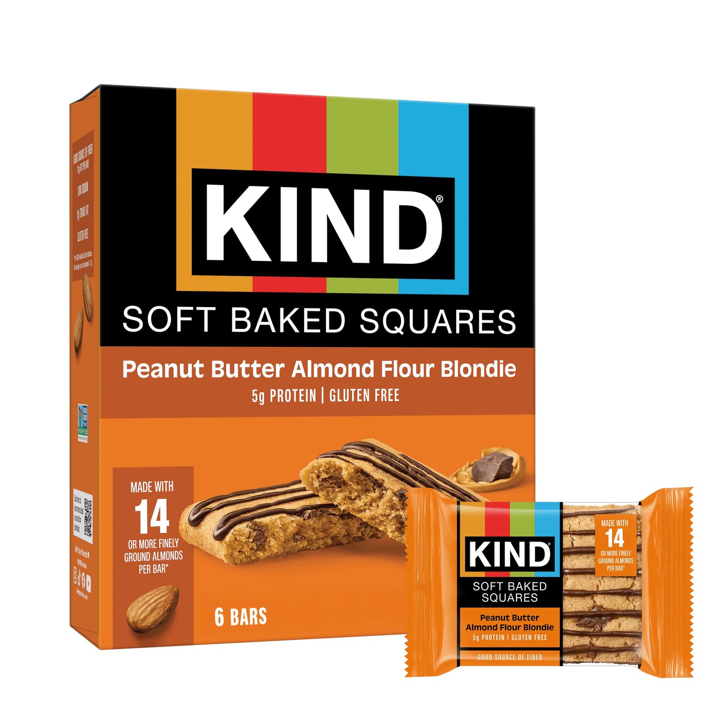 KIND Soft Baked Squares, Peanut Butter Almond Flour Blondie, Gluten Free, Healthy Snack Bars, 5g Protein, 6 Count