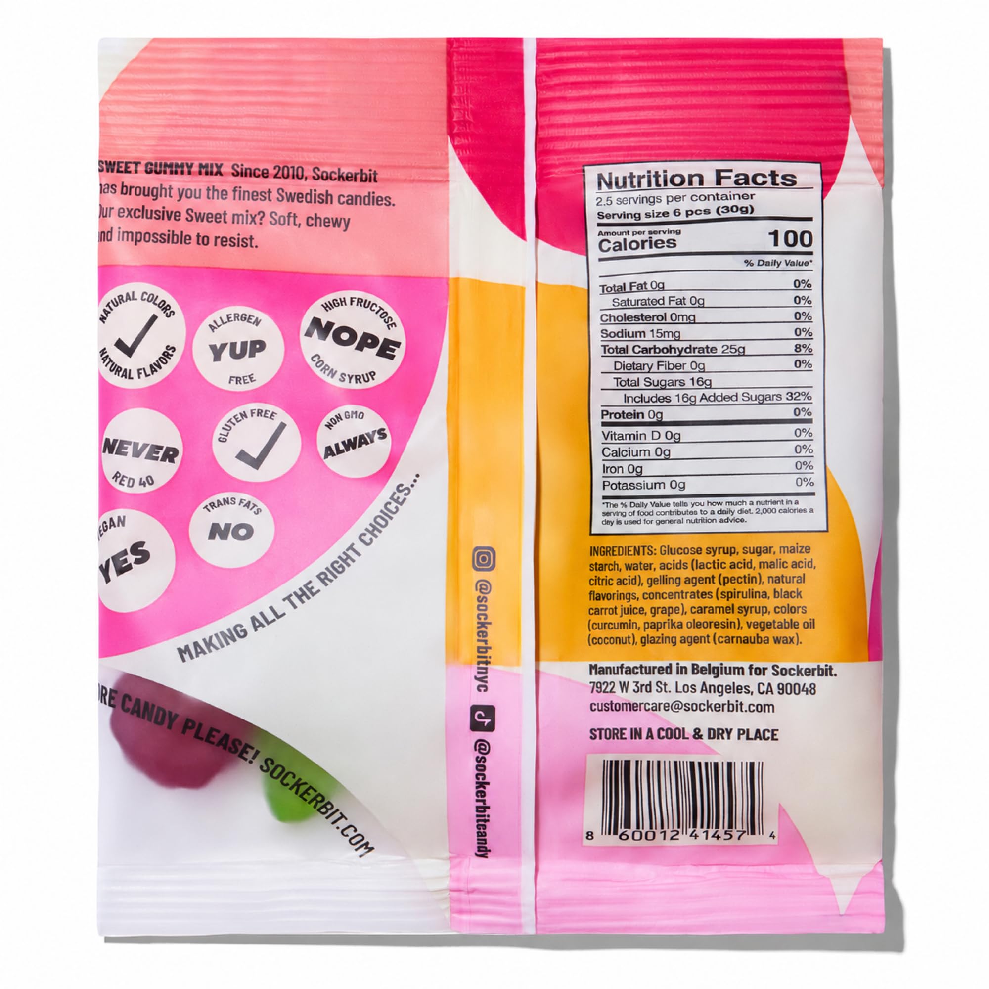 Sockerbit Swedish Candy Gummy Mix, 5 Bags, Assorted Sweet Candy Mix, Soft & Chewy Fruit Gummies with Variety of Flavors, Textures & Shapes, Vegan