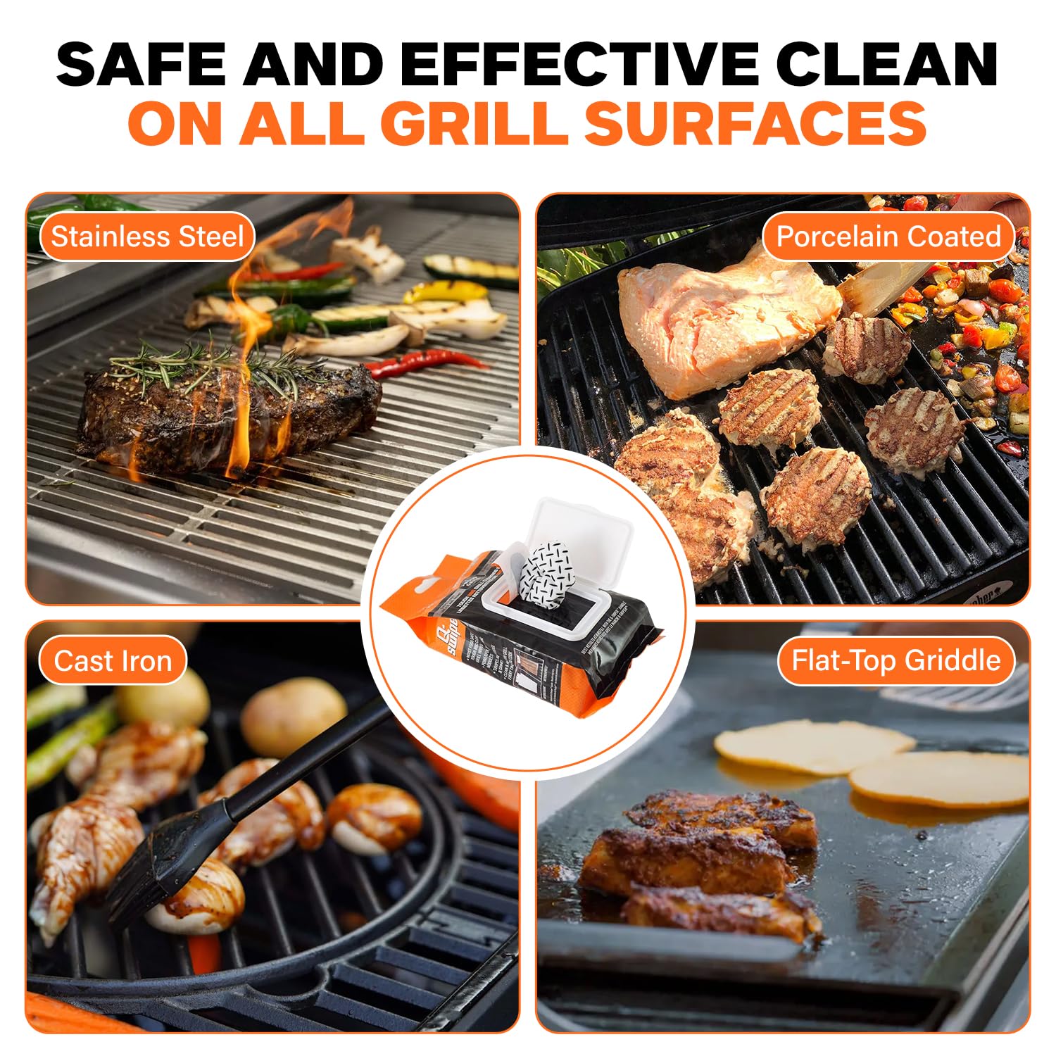 Proud Grill Q-Swiper Grill Cleaning Wipes - Bristle & Wire Free BBQ Cleaner, Heavy Duty Degreaser Wipes, Grease & Grime Remover for Outdoor Barbecue