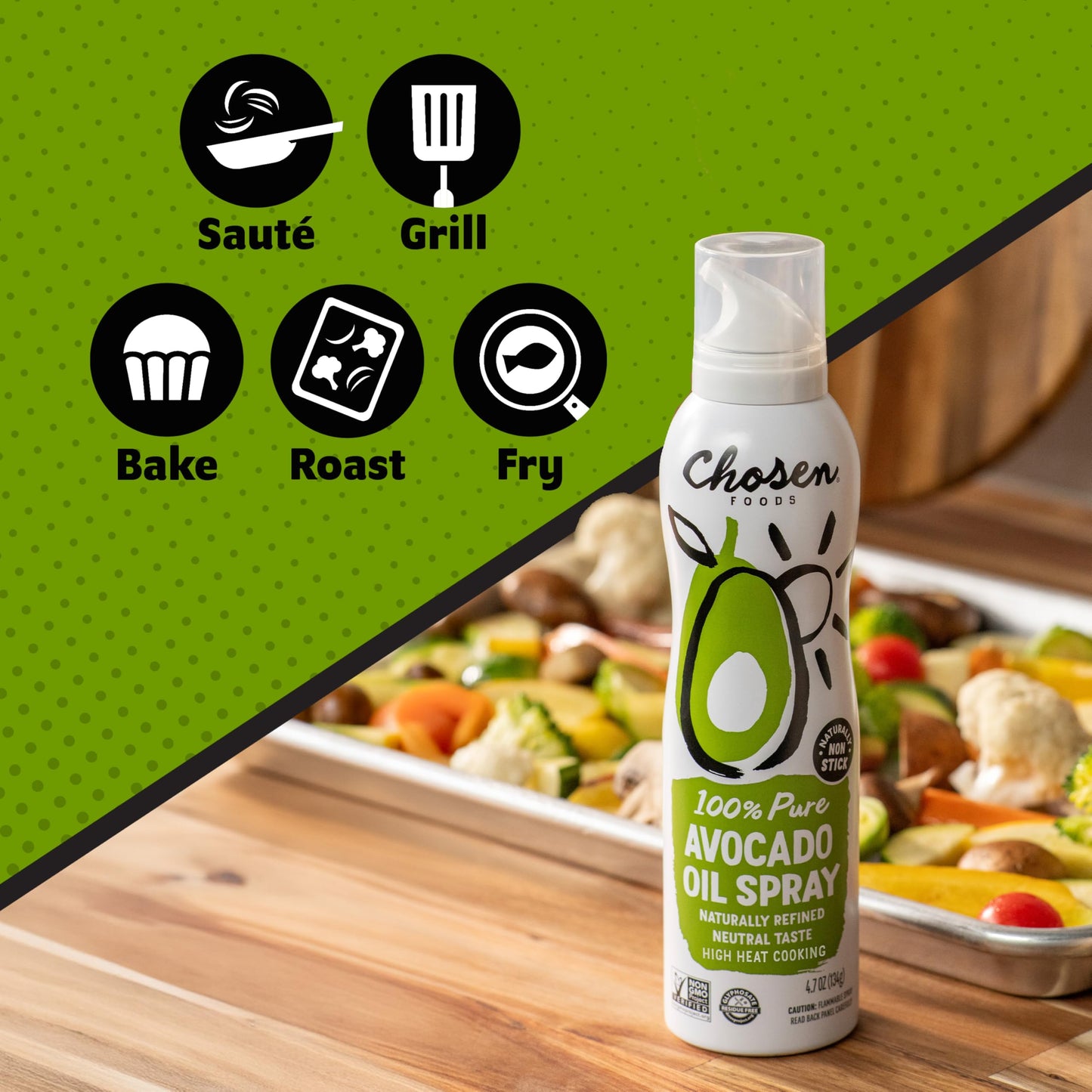 Chosen Foods Avocado Oil Spray, 13.5 Oz - All Purpose Cooking Spray made with 100% pure avocados - Non-GMO, Gluten-Free, Keto Friendly - (Pack Of 1)