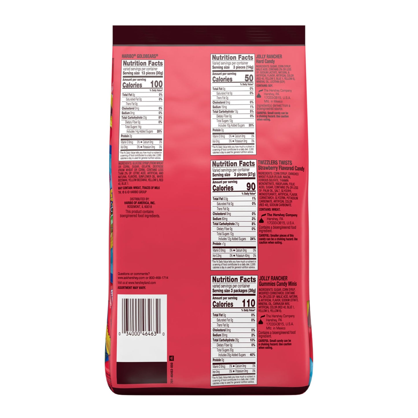 HARIBO, JOLLY RANCHER and TWIZZLERS Assorted Fruit Flavored Candy Party Pack, 31.4 oz