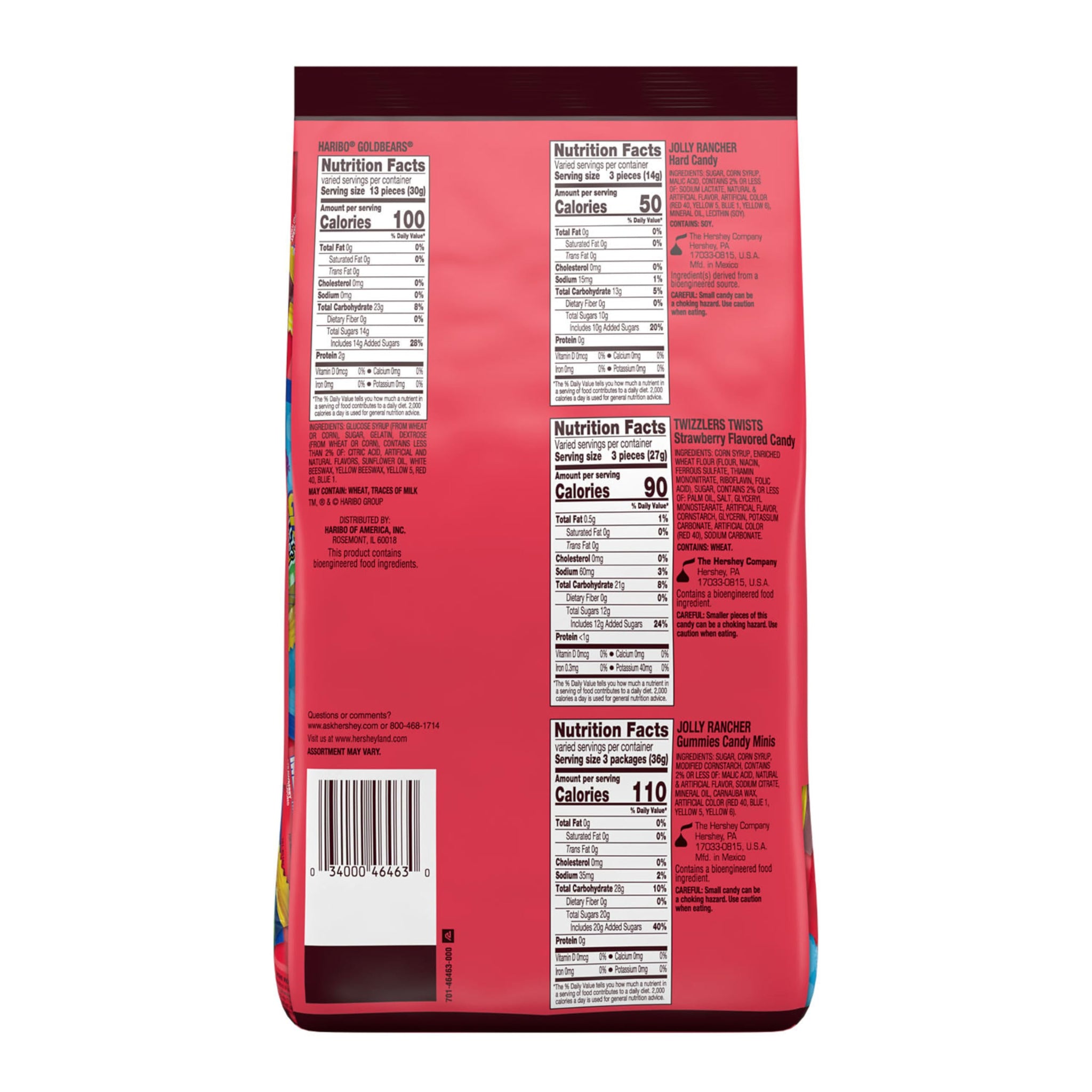 HARIBO, JOLLY RANCHER and TWIZZLERS Assorted Fruit Flavored Candy Party Pack, 31.4 oz