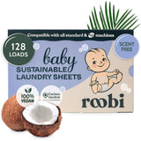 Roobi Baby Laundry Detergent Sheets. Specially Formulated for Sensitive Skin. Newborns, Infants & Toddlers Clothes. Unscented. Up to 128 Loads