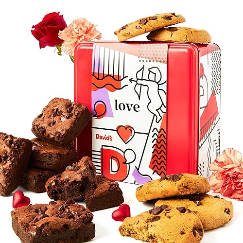 David’s Cookies Gluten-Free Assorted Cookies And Brownies 2Lbs - Comes In A Beautiful Love-Themed Tin Gift Box - Delicious Gourmet Food Gift For Loved