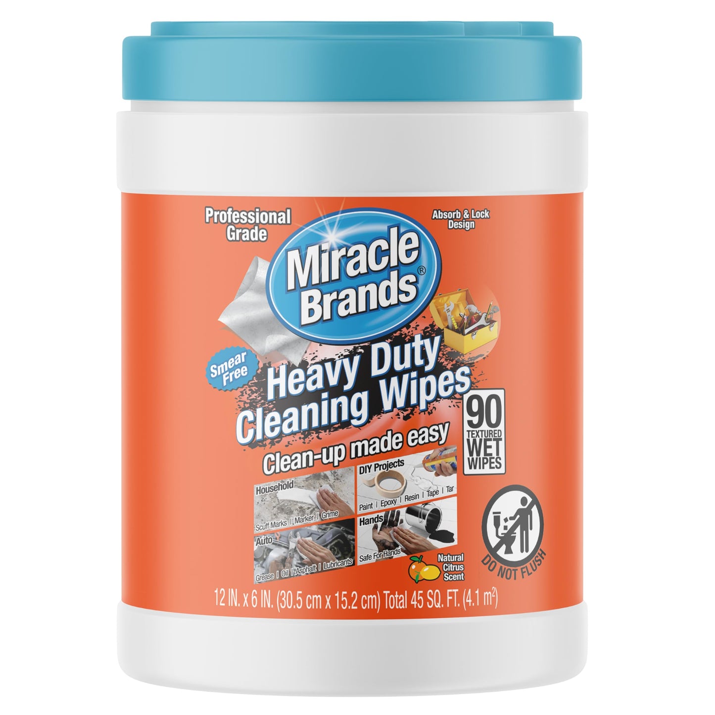 MiracleWipes for Heavy Duty Cleaning (90 Count) - All Purpose Cleaner, Kitchens, Bathrooms, Countertops, Hands, Indoors, Outdoors - Removes Grease