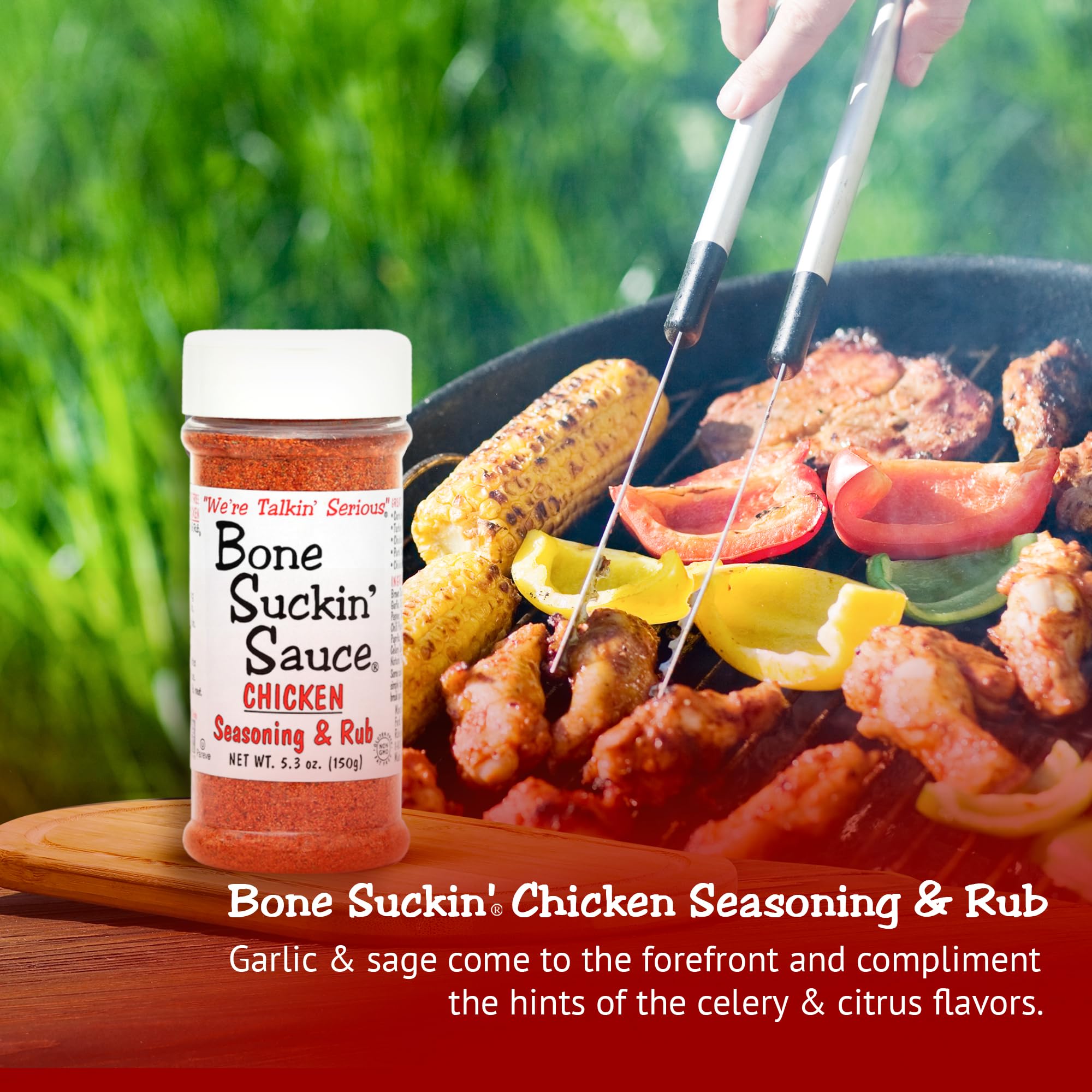 Bone Suckin' Sauce Chicken Seasoning & Rub with Garlic & Sage, Perfect for Chicken, Turkey, Other Poultry, Fish - Brown Sugar, Garlic, Onion, Spices