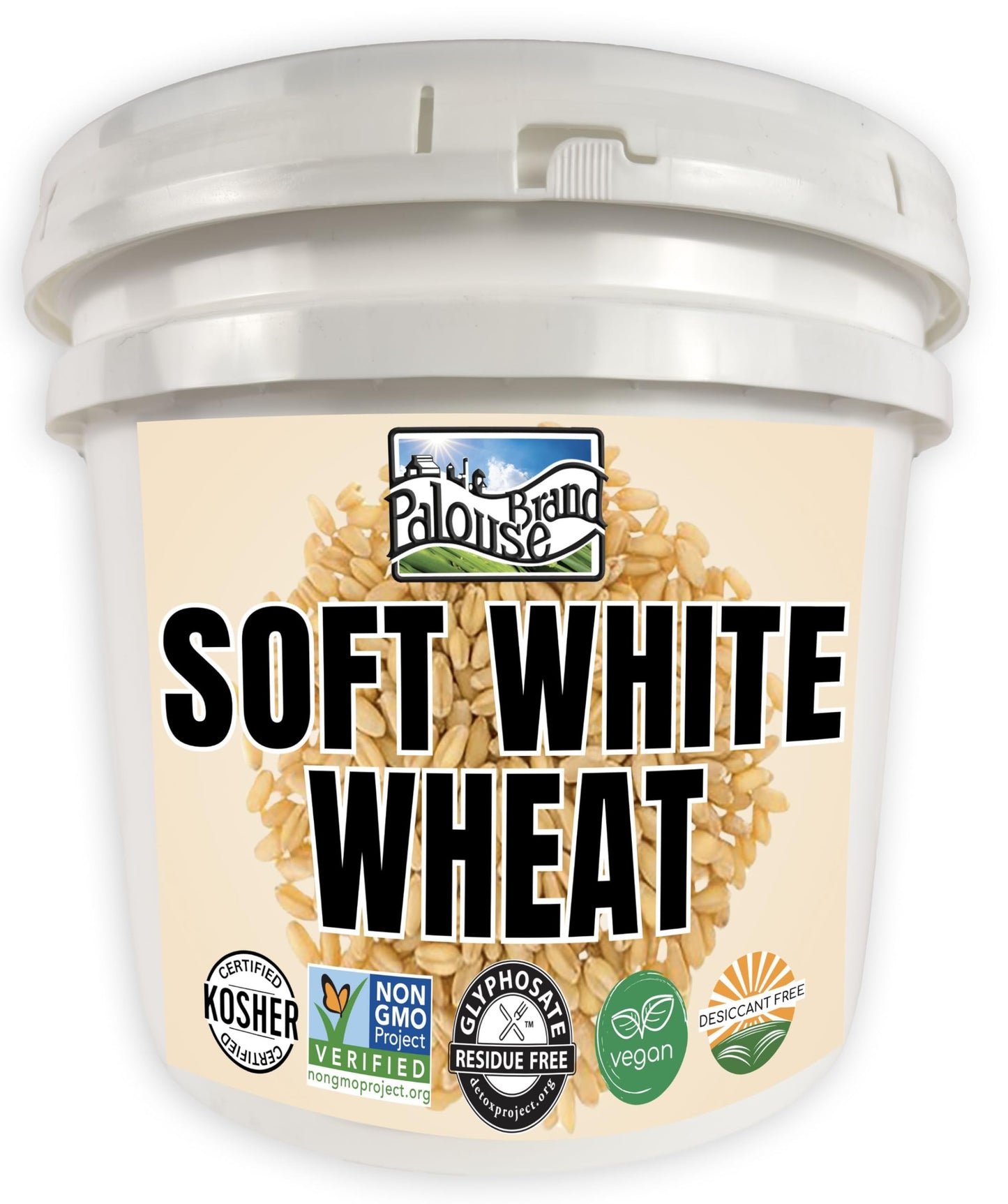 Palouse Brand Certified Glyphosate Residue Free Soft White Wheat Berries | 25 LBS | Emergency Food Storage Bucket | Non-GMO | Grown on Our Family Farm | Bulk