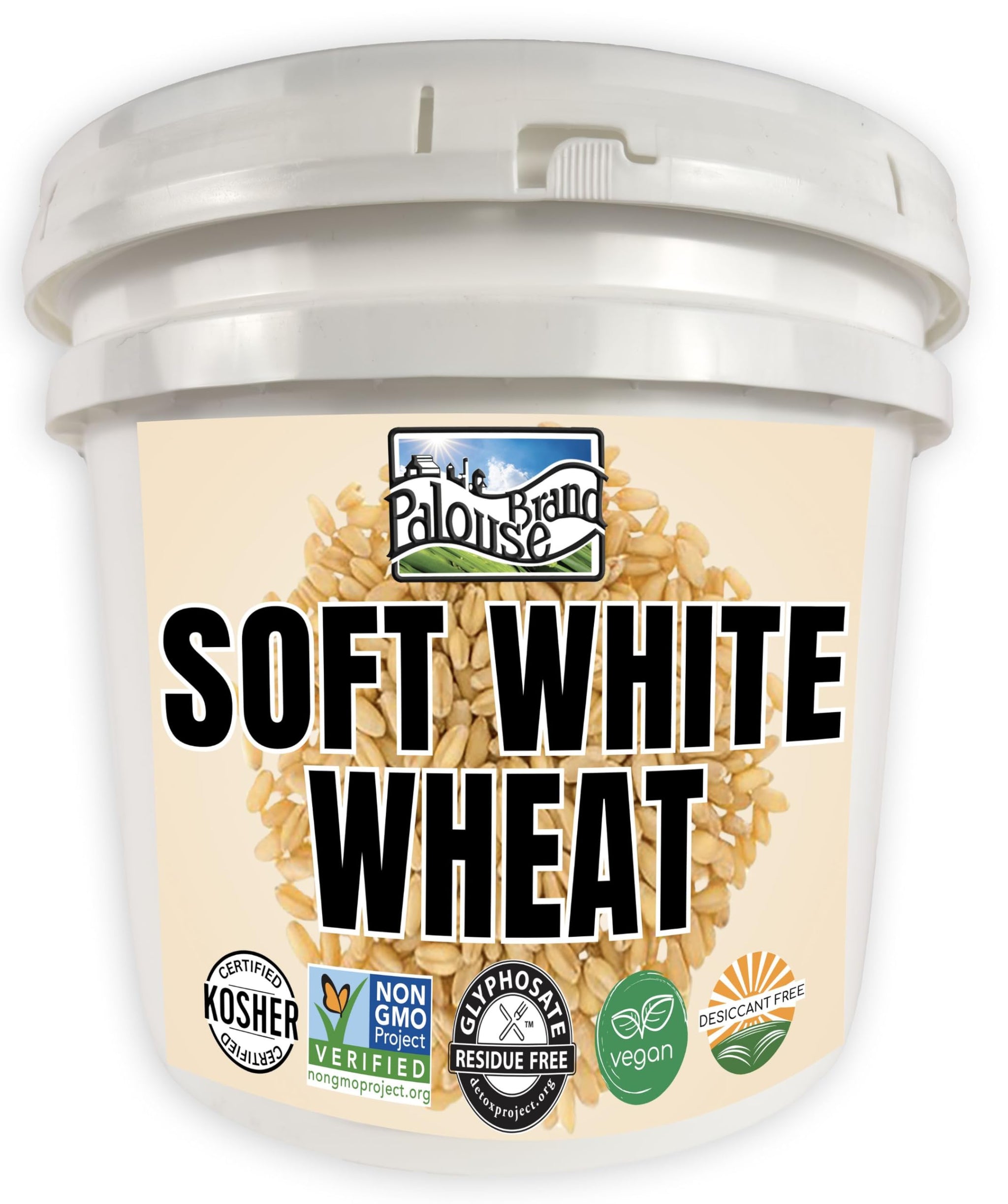 Palouse Brand Certified Glyphosate Residue Free Soft White Wheat Berries | 25 LBS | Emergency Food Storage Bucket | Non-GMO | Grown on Our Family Farm | Bulk