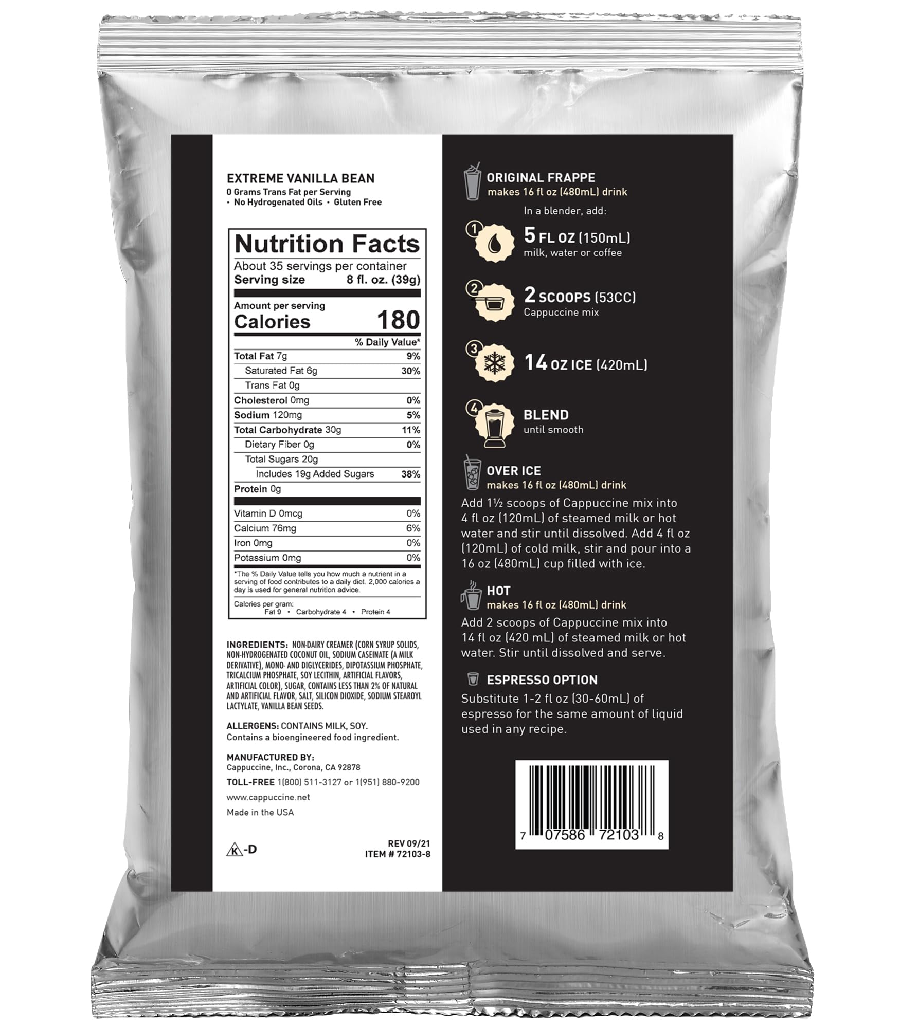 Cappuccine Extreme Vanilla Bean Frappe Mix, 3 Pound (Pack of 1)