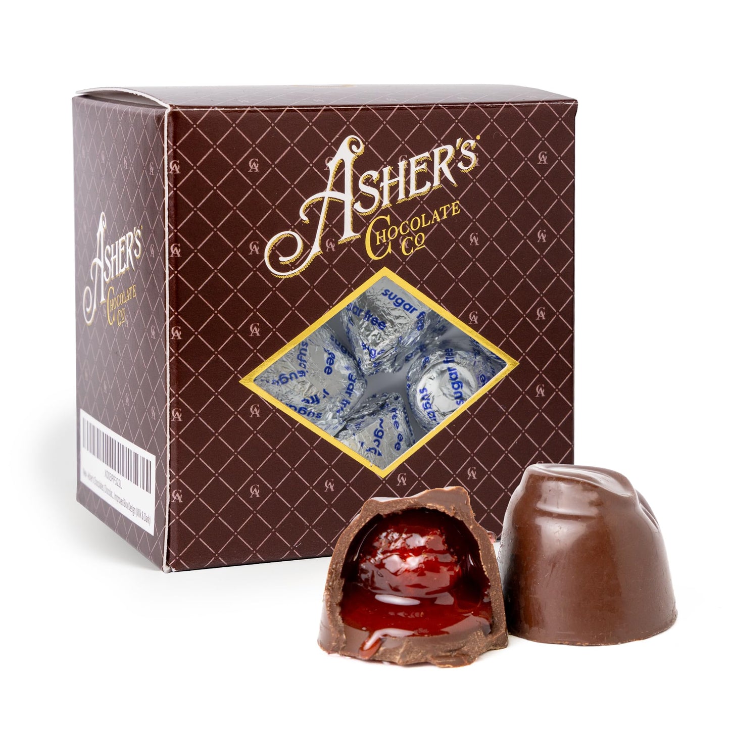 Asher's Chocolates, Sugar Free Cherry Cordials, Individually Wrapped Cordials, Asher's Giftable Box Design, Diabetic Friendly, Small Batches of Kosher