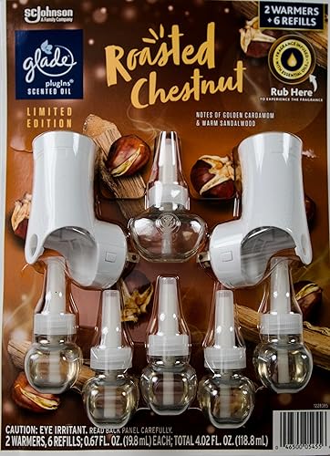 Glade Plugins Roasted Chestnut Scented Oils, 2 Warmers + 6 Refills