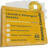 Sunny Goods Laundry Detergent Sheets with Plant Powered Stain-Fighting Enzymes - 60 Loads - Concentrated Liquidless Laundry Soap Sheets - Home