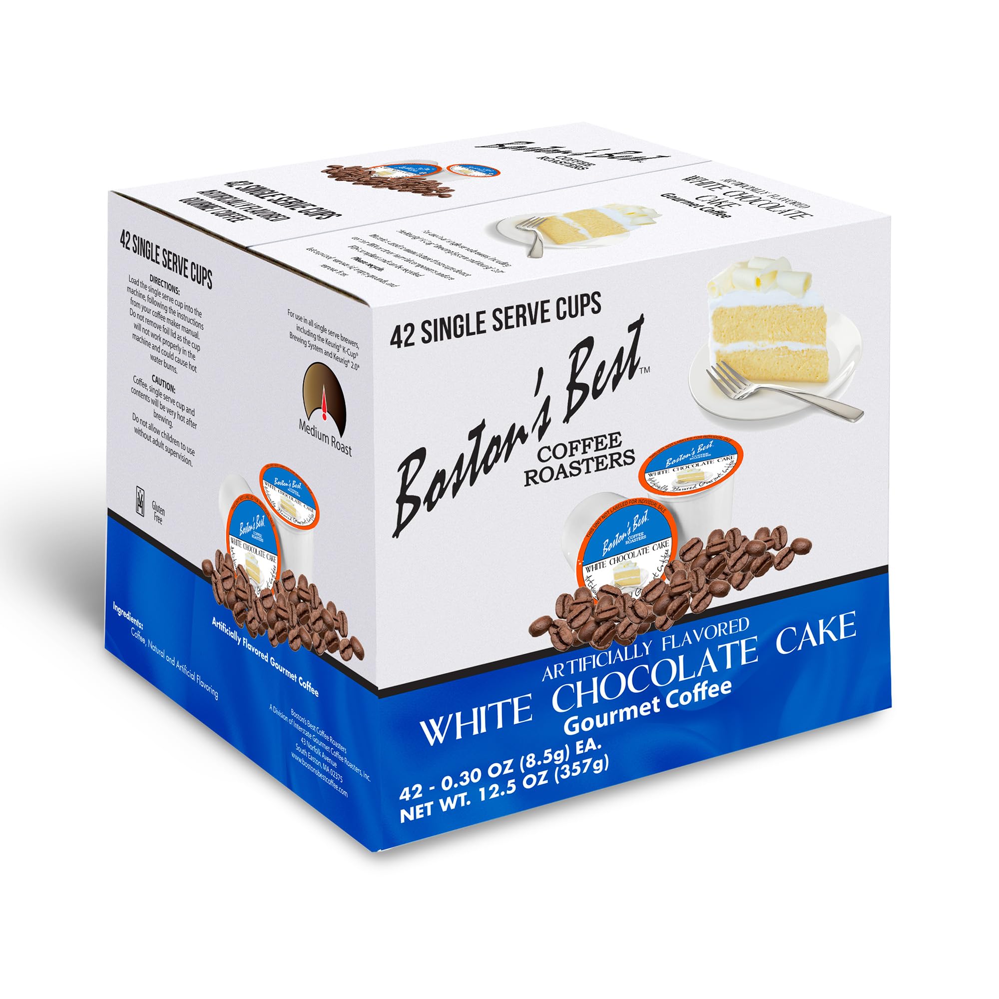 Boston’s Best - White Chocolate Cake Flavored Delicious Gourmet Coffee Compatible with Keurig Coffee Maker, 1 Count (42 Single Serve Medium Roast